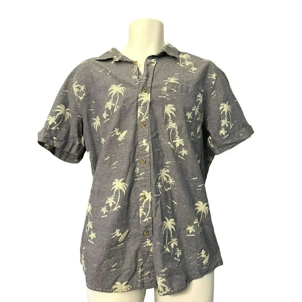 American Rag Men's Large Button Up Shirt Blue Island Palm Trees Surfer Aloha
